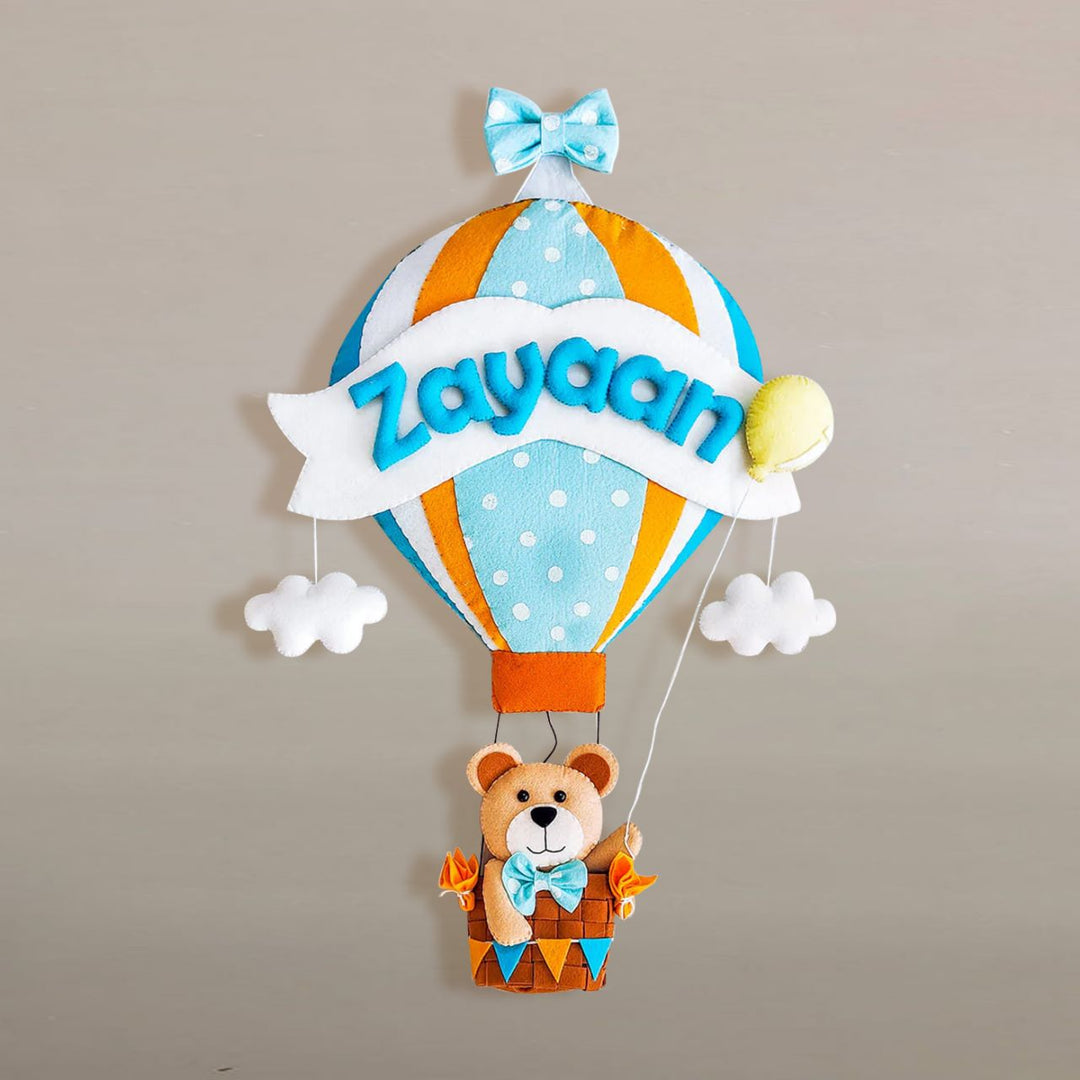 Hand-stitched Hot Air Balloon Felt Kids Nameplate