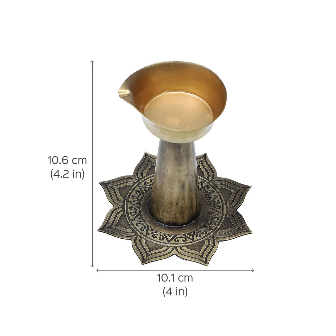 Alpana Handcrafted Antique Brass Diya with Stand