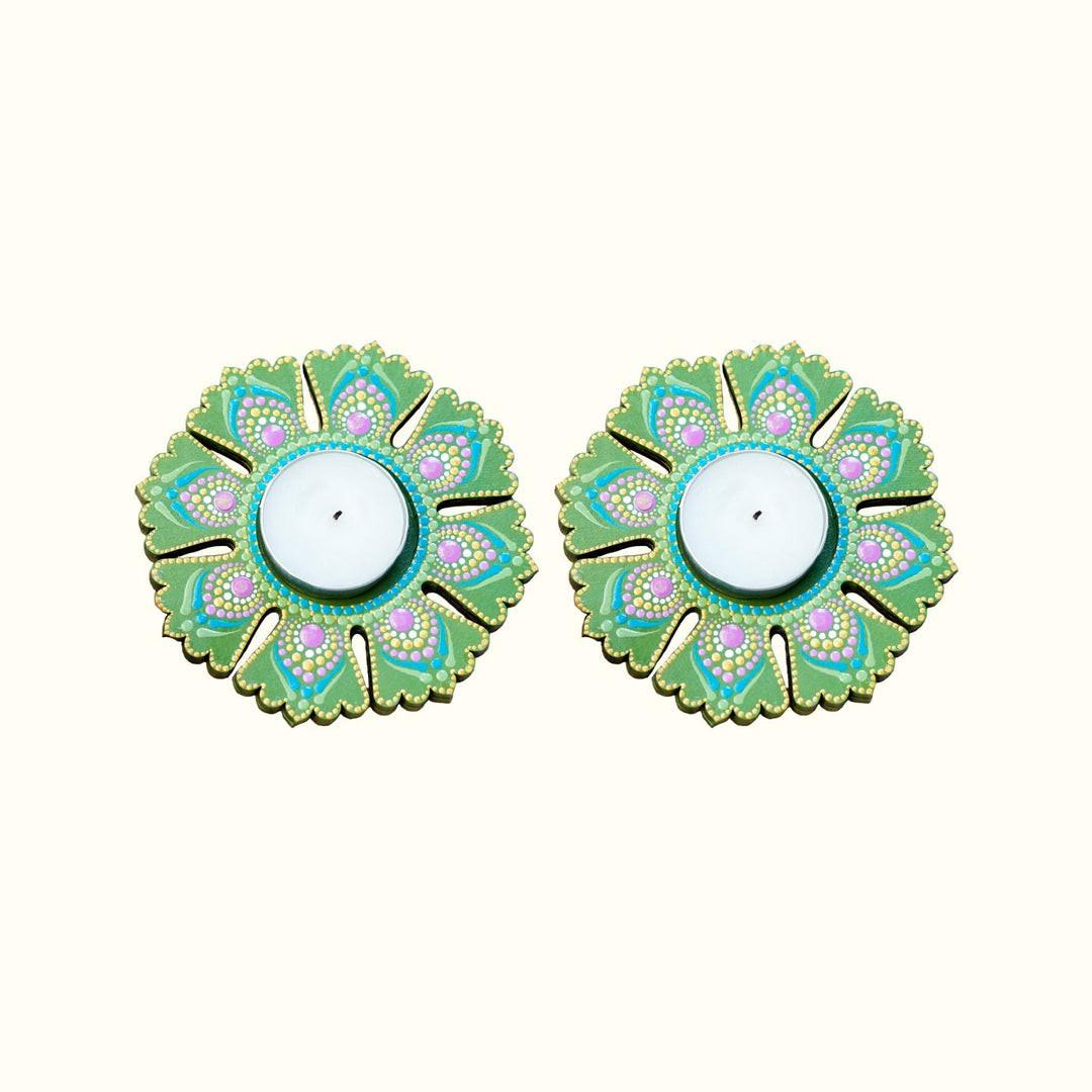 Jharoka Design Dot Art Festive Tealight Holder | Set of 2