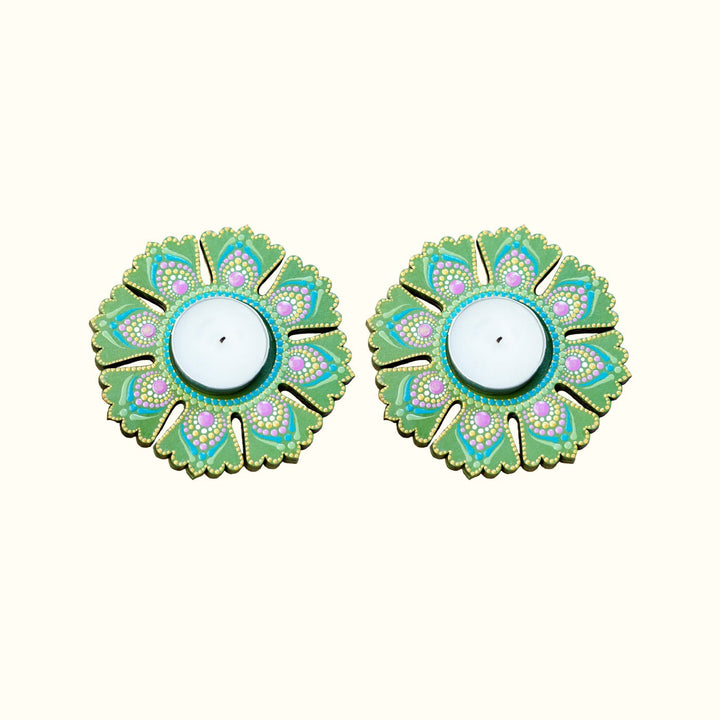 Jharoka Design Dot Art Festive Tealight Holder | Set of 2