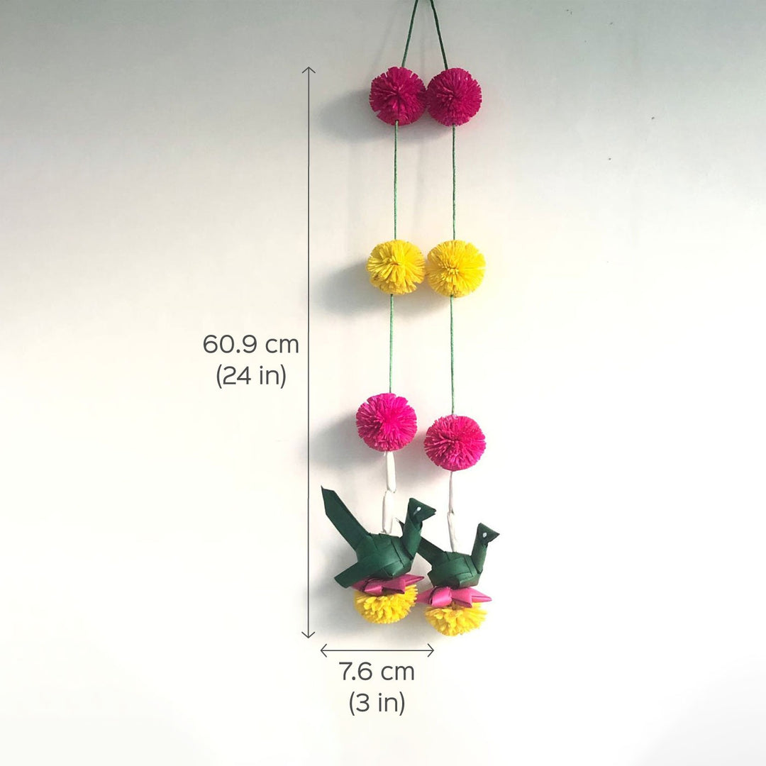 Shola Wood Flowers & Palm Leaf Parrot Hangings