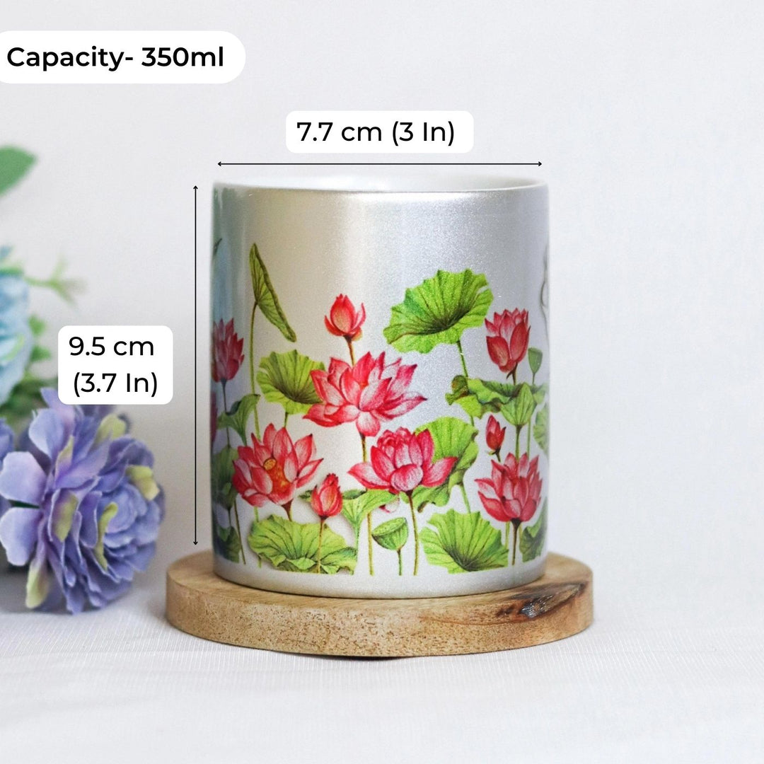 Lotus Bone China with Silver Coffee Mug I 350 ML