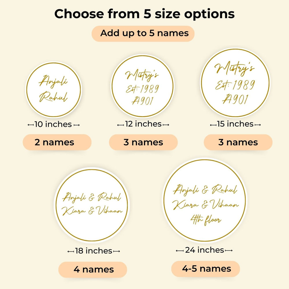 Personalised Acrylic Floral Round Nameplate - Size and Name Capacity Chart