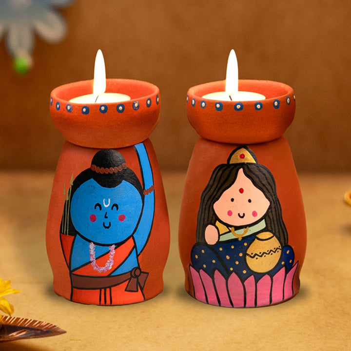 Handpainted Terracotta Tealight Holders with Divine Characters