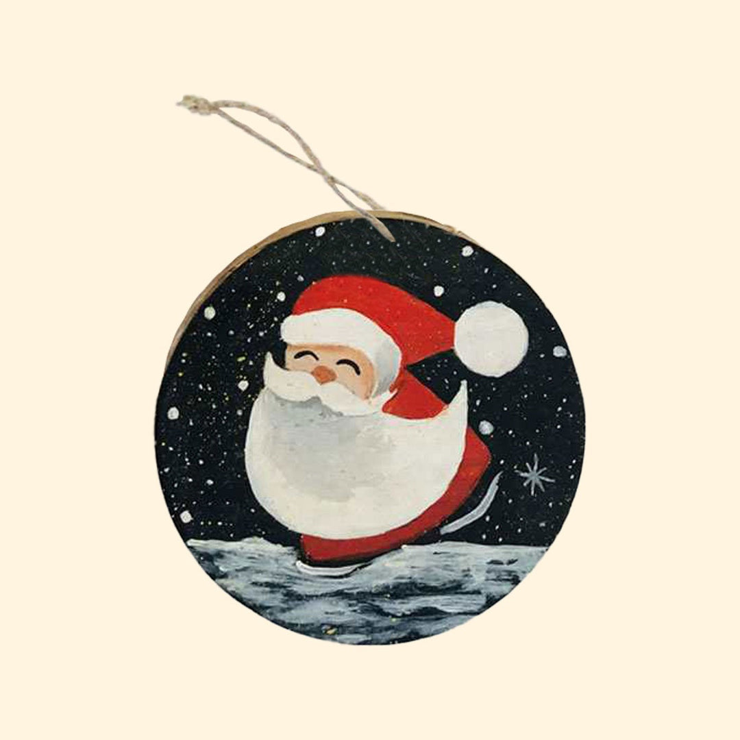 Hand-Painted Happy Santa Wooden Ornaments For Christmas Tree Decoration