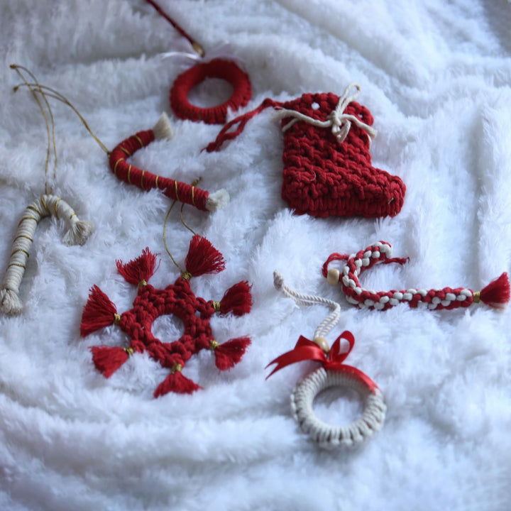 Handmade Macrame Ornaments For Christmas Tree Decoration | Set Of 7