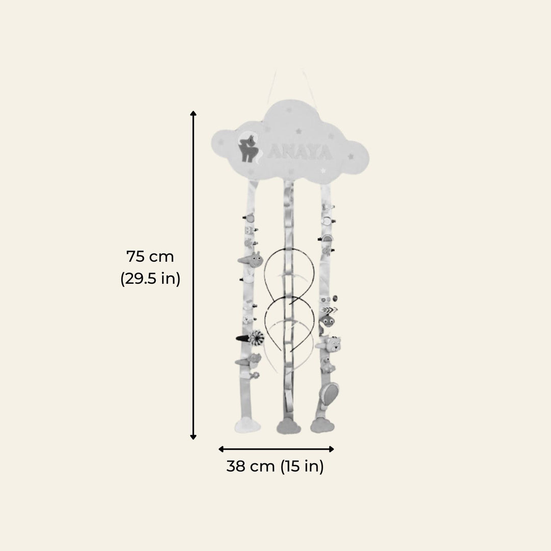 Handcrafted Personalized Cloud Themed Hair Clip Organizer for Kids
