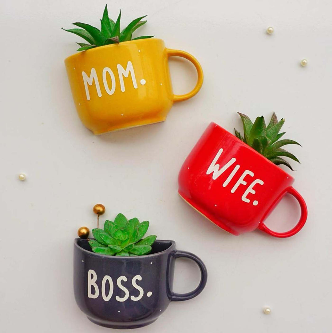 Themed Ceramic Cup Planter Set for Mothers