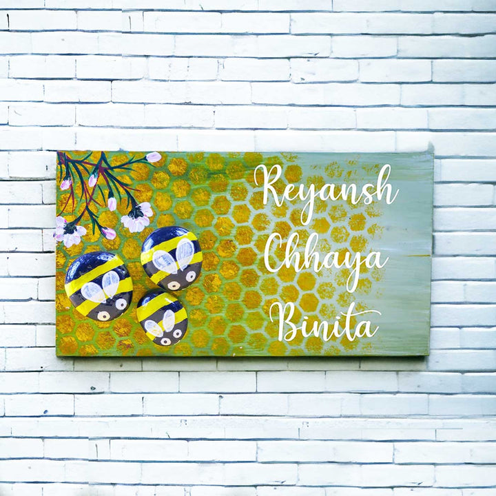 Hand-painted Honey Bees Pebble Nameboard