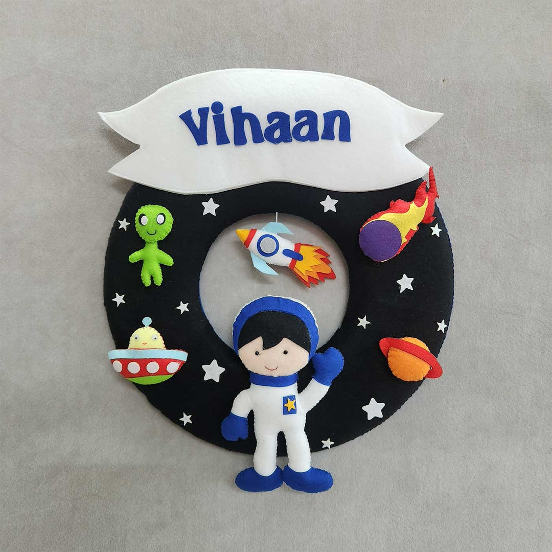 Personalized Astronaut Theme Felt Kids Name Plate