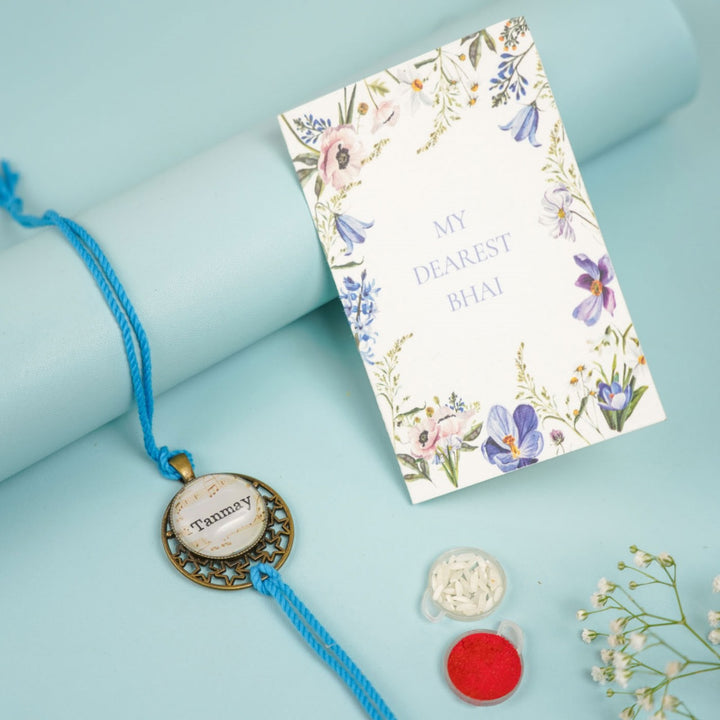 Photo Personalized Reusable Antique Bhaiya Bhabhi Rakhi With Roli Chawal Set Of 2 Copy - Bracelet with Card & Accessories