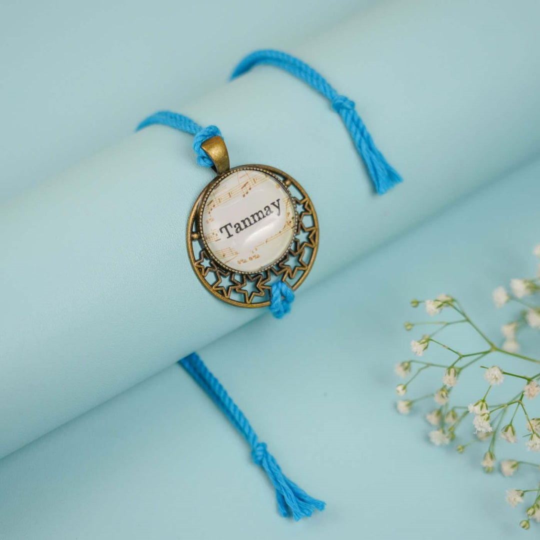 Photo Personalized Reusable Antique Bhaiya Bhabhi Rakhi With Roli Chawal Set Of 2 Copy - Single Bracelet Close-up