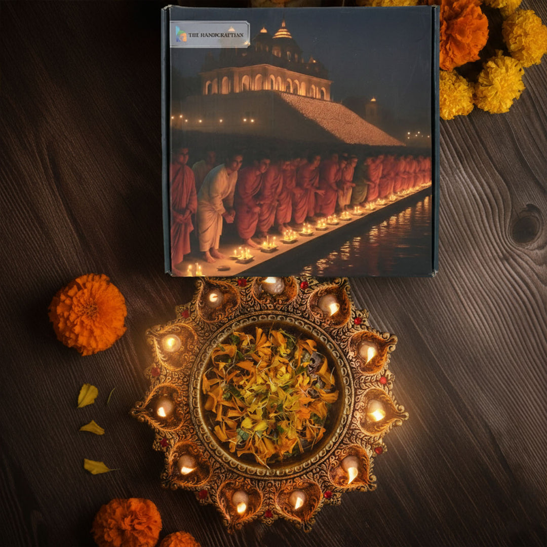 Handmade Medium Decorative 11 Terracotta Diya & Urli Platter | 10.5 inch