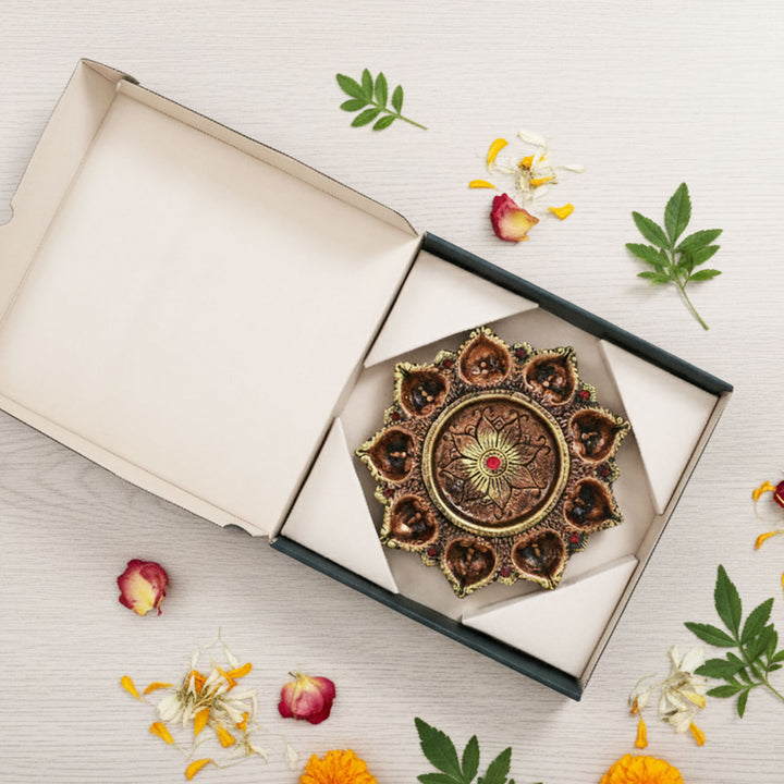 Handmade Small Decorative 9 Terracotta Diya & Urli Platter | 9 inch