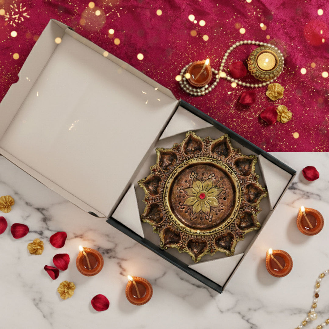 Handmade Medium Decorative 11 Terracotta Diya & Urli Platter | 10.5 inch