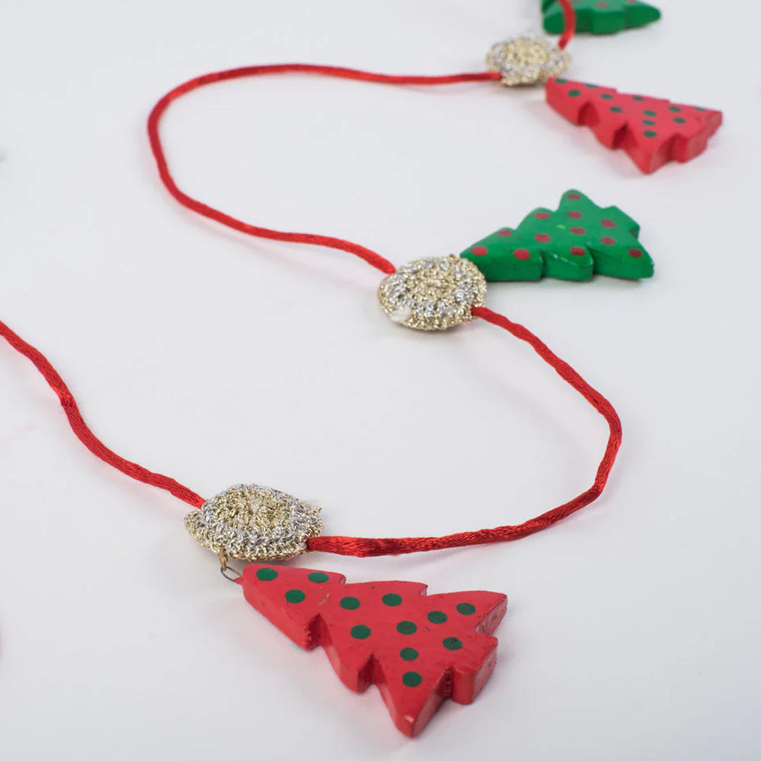 Handmade Red & Green Xmas Tree Bunting For Decoration