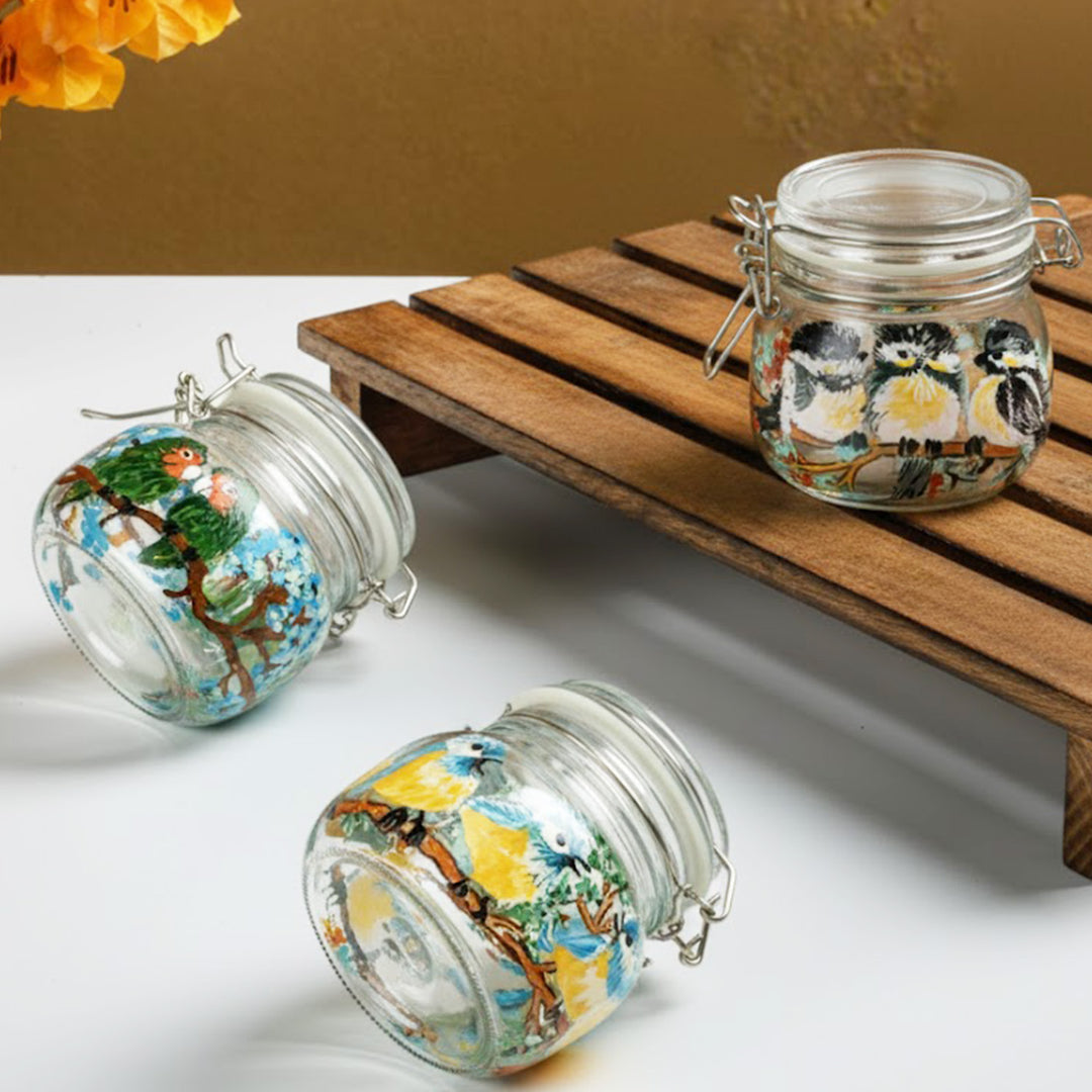 Hand-Painted Chug Chug Glass Storage Container | Set Of 3