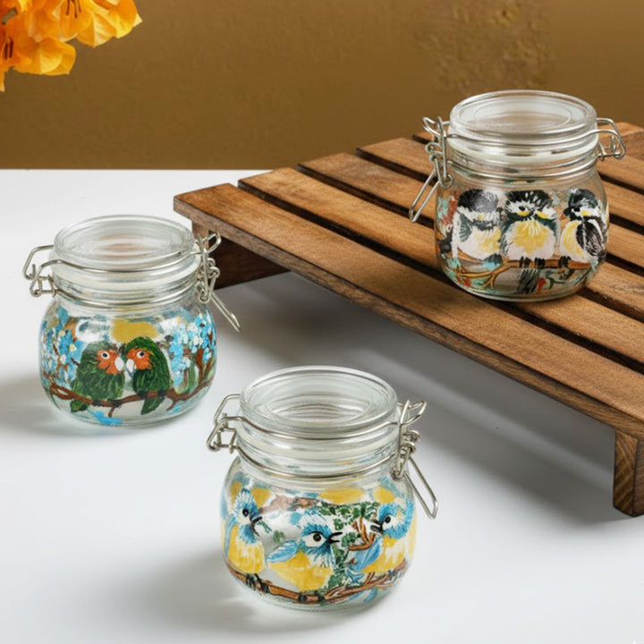 Hand-Painted Chug Chug Glass Storage Container | Set Of 3