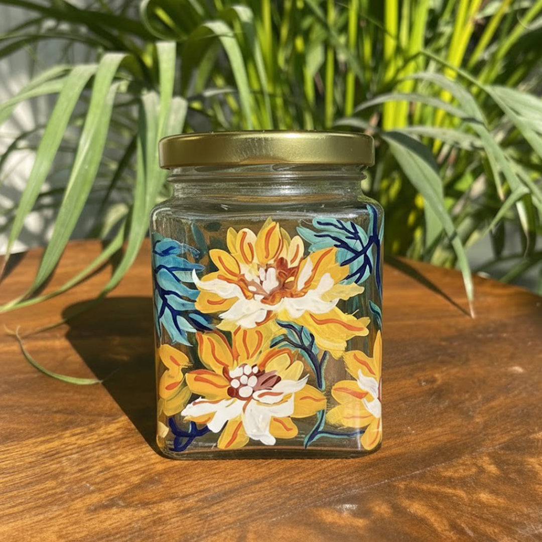 Hand-Painted Calendulas Glass Storage Container | Set Of 4
