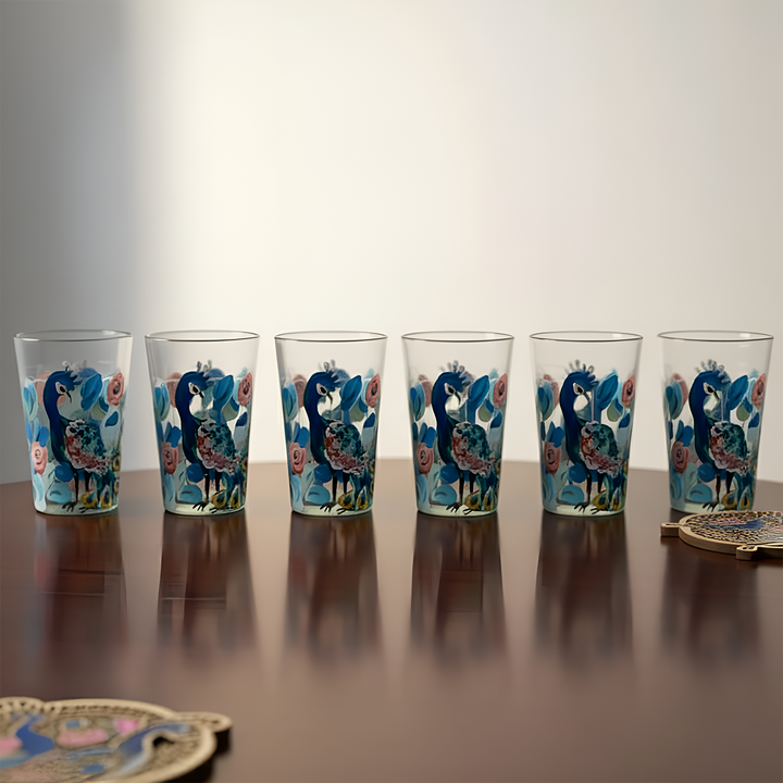 Hand-Painted Floral Mayuri Chai Glass | Set Of 6