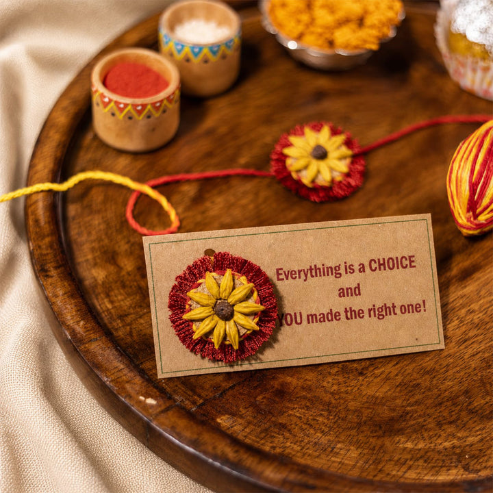 Plantable Surajmukhi Seed Rakhi With Cotton Mauli Thread & Wheat Grain For Brother
