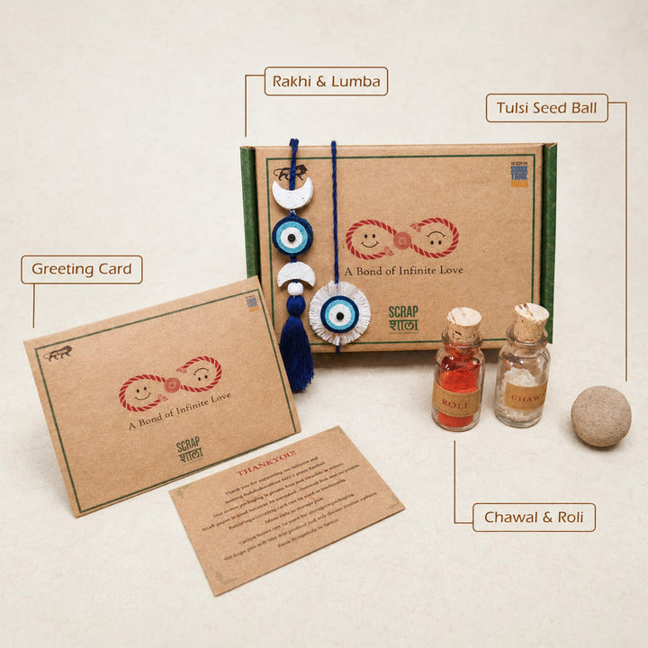 Plantable Nazarbattu Rakhi-Lumba Sibling Box With Roli-Chawal Jars For Bhaiya Bhabhi | Set of 2