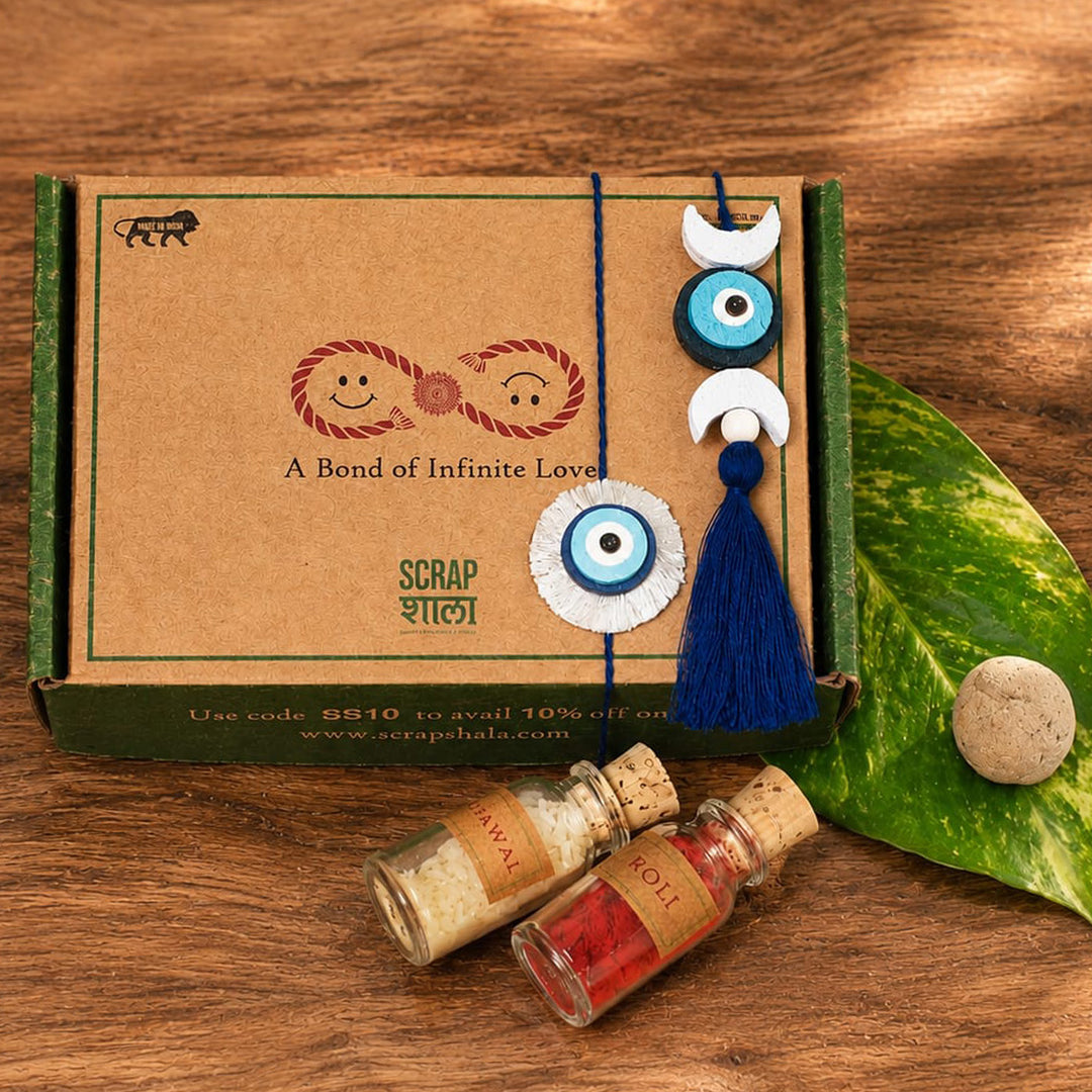 Plantable Nazarbattu Rakhi-Lumba Sibling Box With Roli-Chawal Jars For Bhaiya Bhabhi | Set of 2