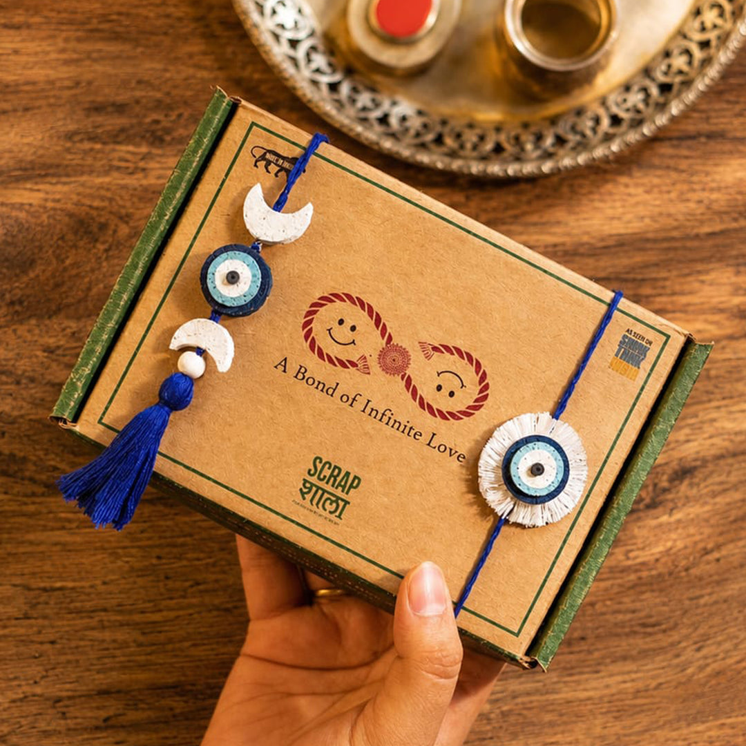 Plantable Nazarbattu Rakhi-Lumba Sibling Box With Roli-Chawal Jars For Bhaiya Bhabhi | Set of 2