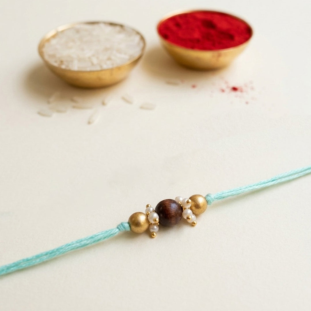 Handmade Wooden Bead Rakhi With Roli Chawal For Bhaiya