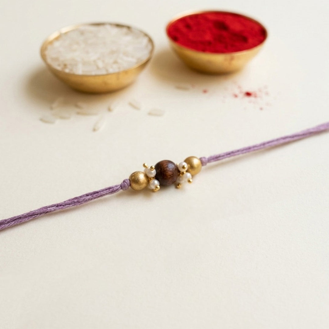 Handmade Wooden Bead Rakhi With Roli Chawal For Bhaiya