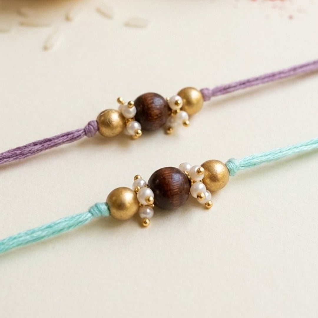 Handmade Wooden Bead Rakhi With Roli Chawal For Bhaiya