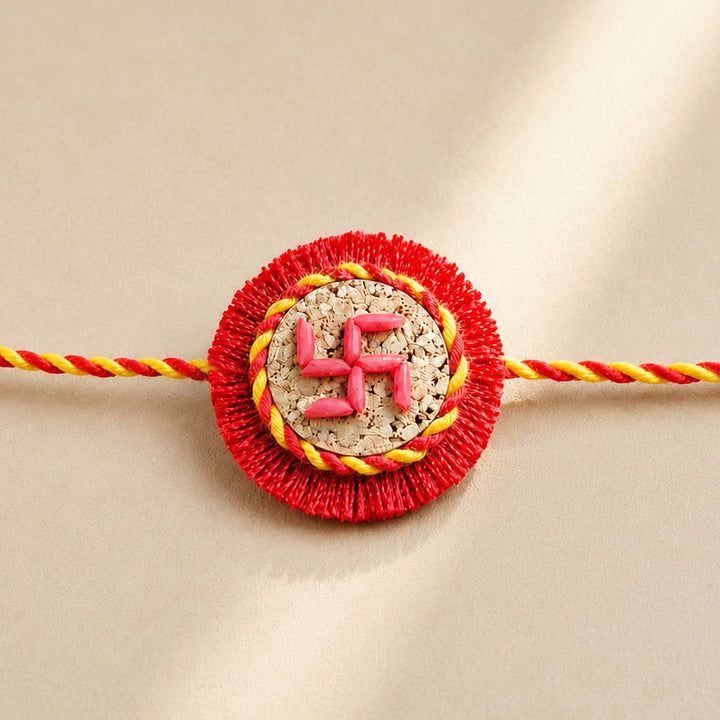 Plantable Swastik Seed Rakhi With Roli-Chawal & Rice Grain Motif For Brother