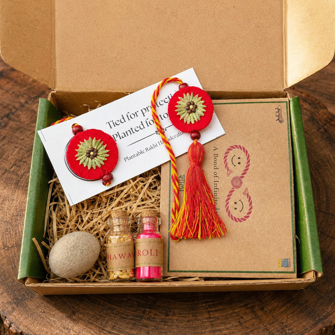 Plantable Kanika Fragrant Rakhi-Lumba Set With Roli-Chawal & Seed Ball For Bhaiya Bhabhi | Set of 2