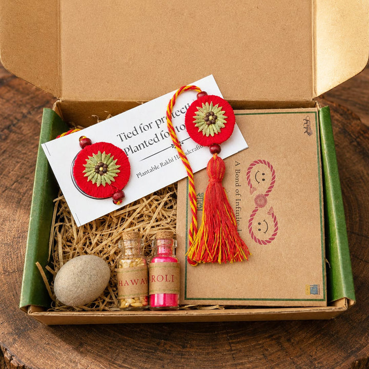 Plantable Kanika Fragrant Rakhi-Lumba Set With Roli-Chawal & Seed Ball For Bhaiya Bhabhi | Set of 2