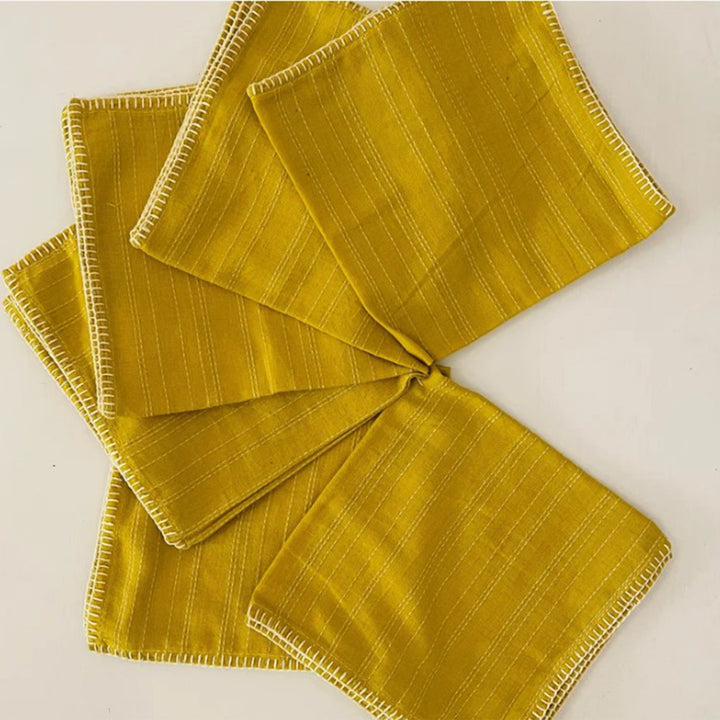 6 Pc | "Yellow Stripe" Handcrafted Woven Cotton Cloth Napkin Set For Festive Dining