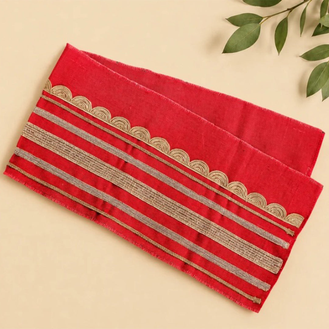 Rustic Jute Table Runner With Festive Gota Detailing For Festive Dining