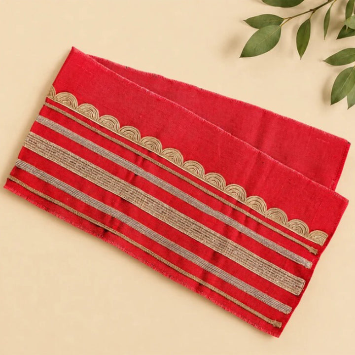Rustic Jute Table Runner With Festive Gota Detailing For Festive Dining