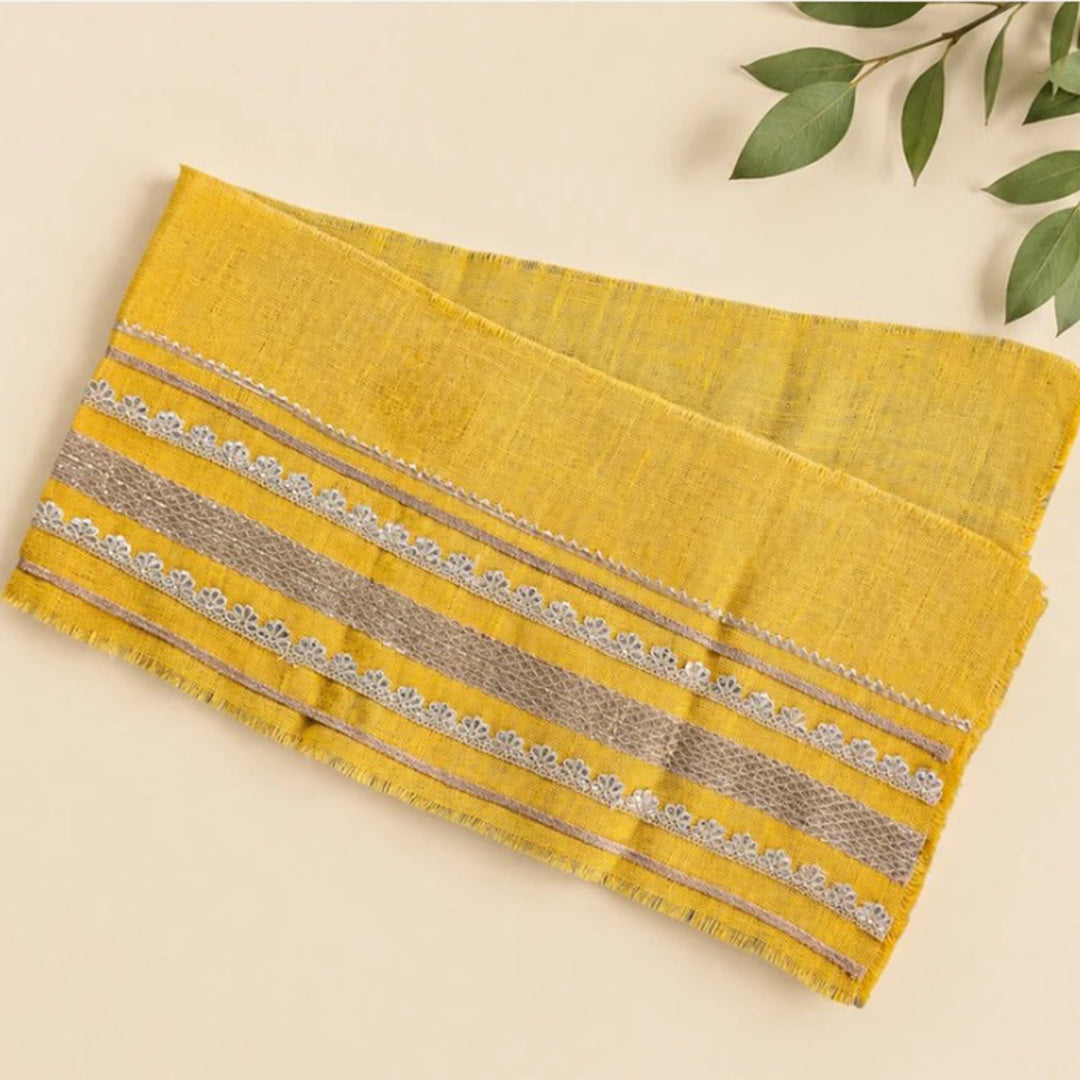 Rustic Jute Table Runner With Festive Gota Detailing For Festive Dining