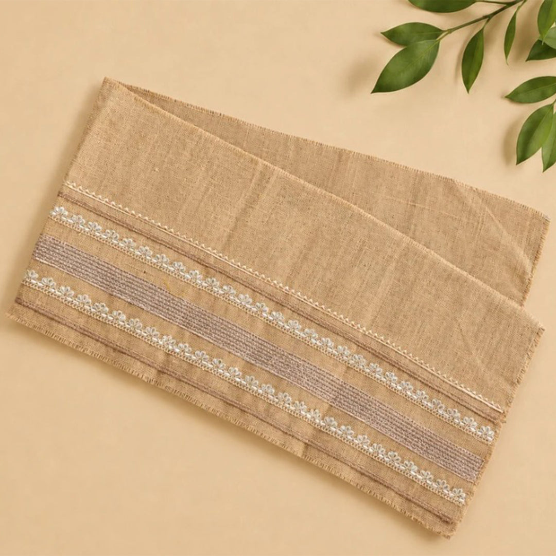 Rustic Jute Table Runner With Festive Gota Detailing For Festive Dining
