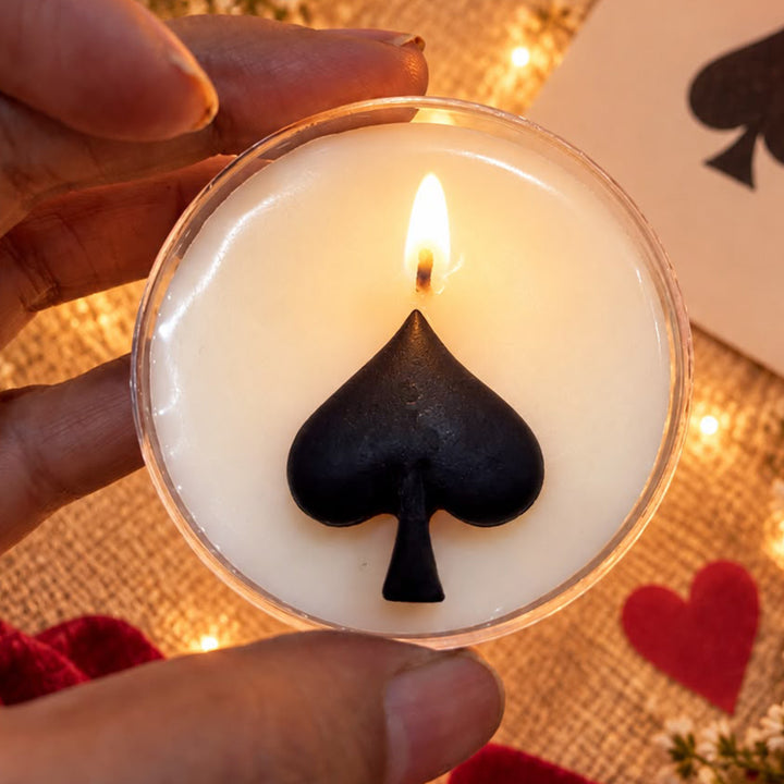 Set Of 4 | Handcrafted Card Suite Spade, Heart, Club & Diamond Clear Cup Morning Rose Scented Soy Wax Tealight Candles