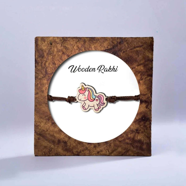 Handmade Unicorn Wooden Kids Rakhi With Roli Chawal