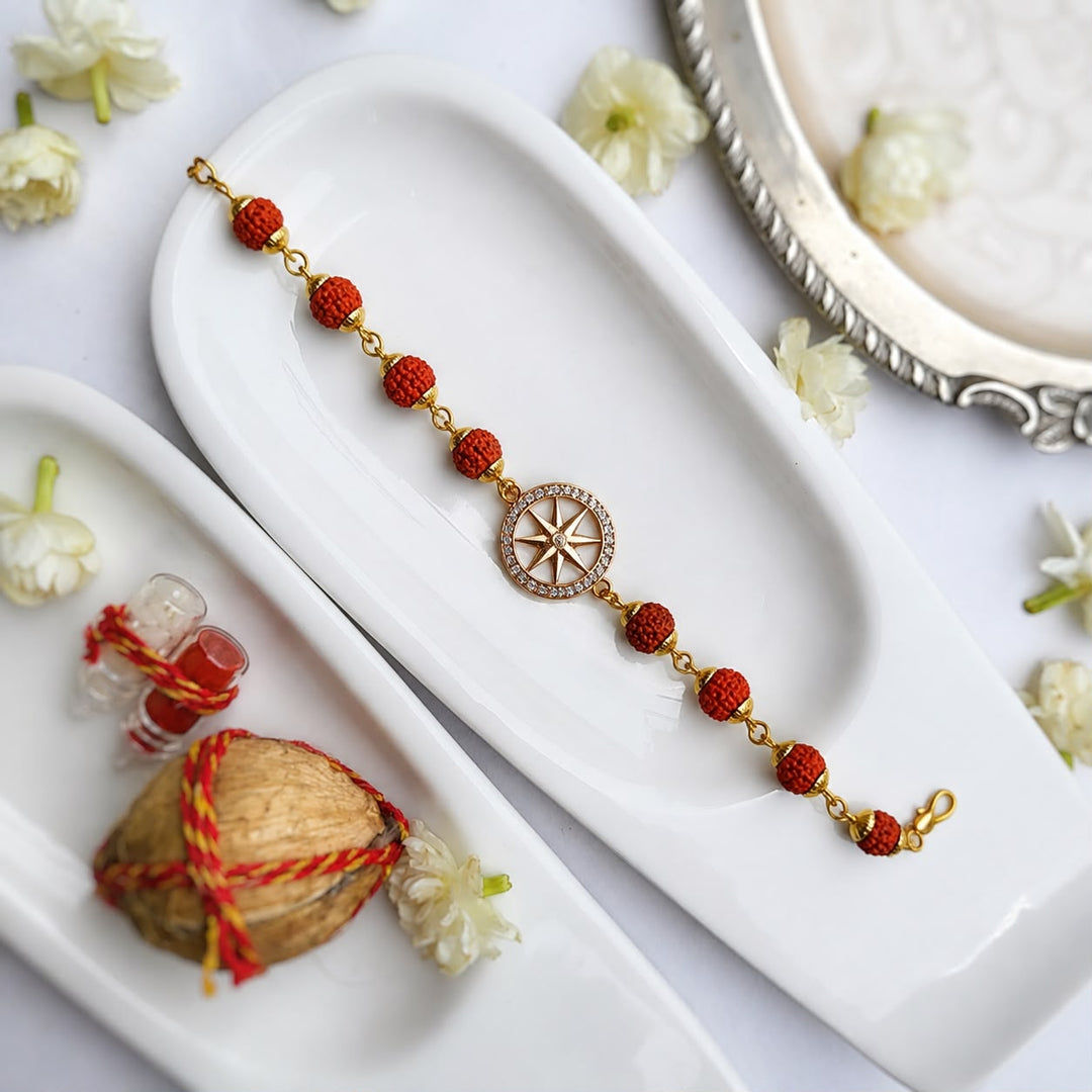 Handmade Original Rudraksh Rakhi With Roli Chawal For Brother