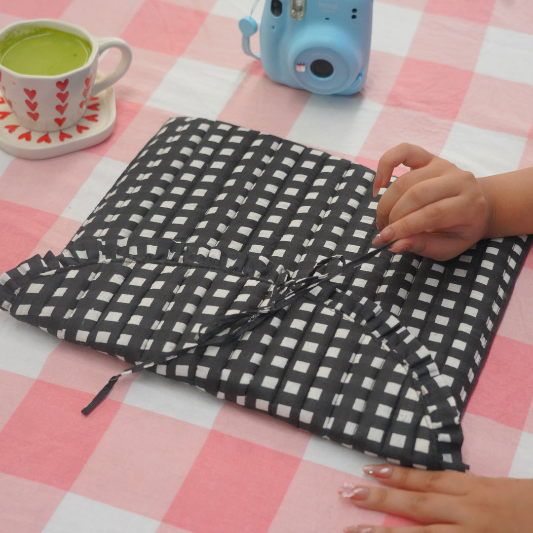 "Blaire" Laptop Sleeve With Ruffled Flap & Tie-up Closure For Women | Broad Stripes