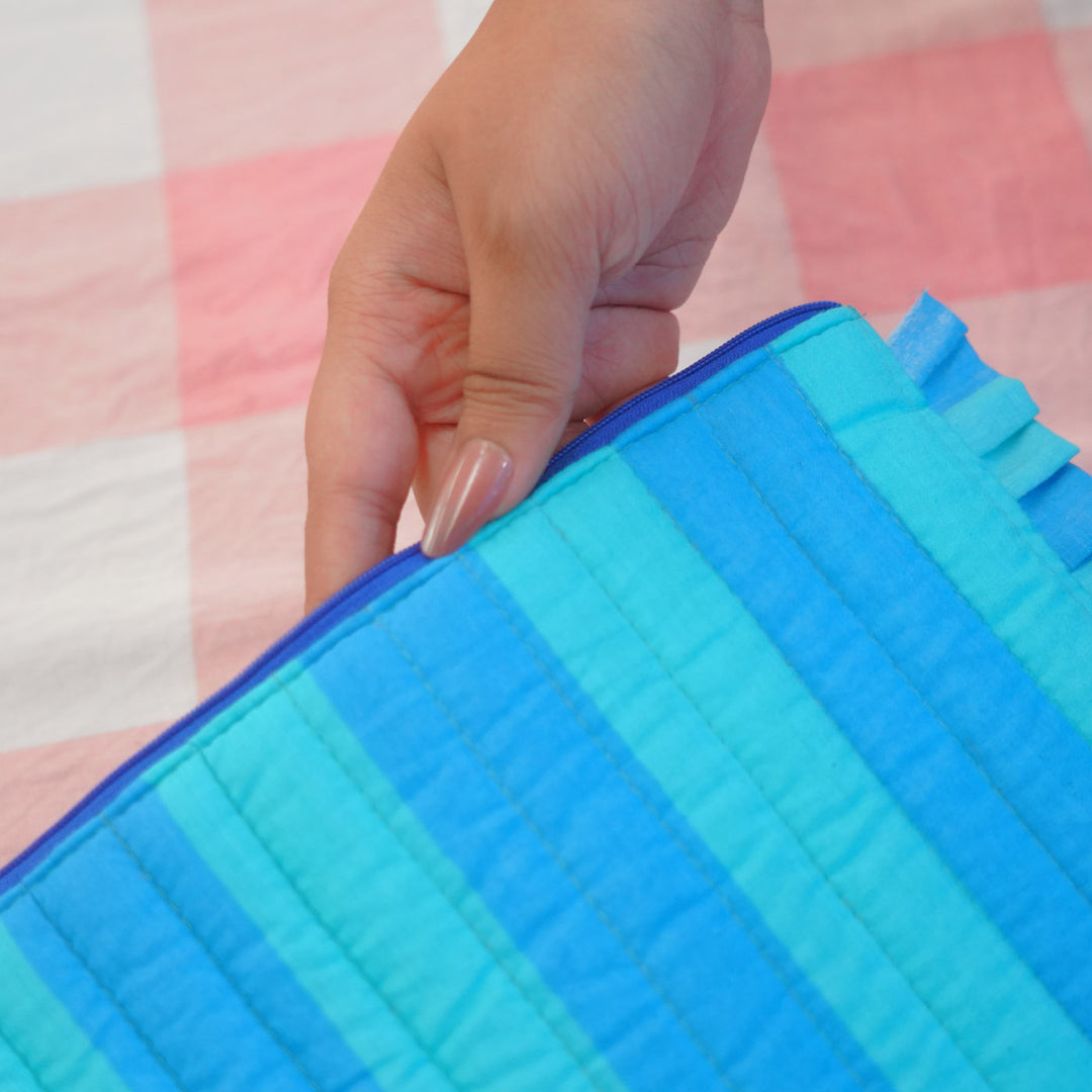 "Lana" Compact Flat Pouch With Ruffled Edges For Women | Broad Stripes