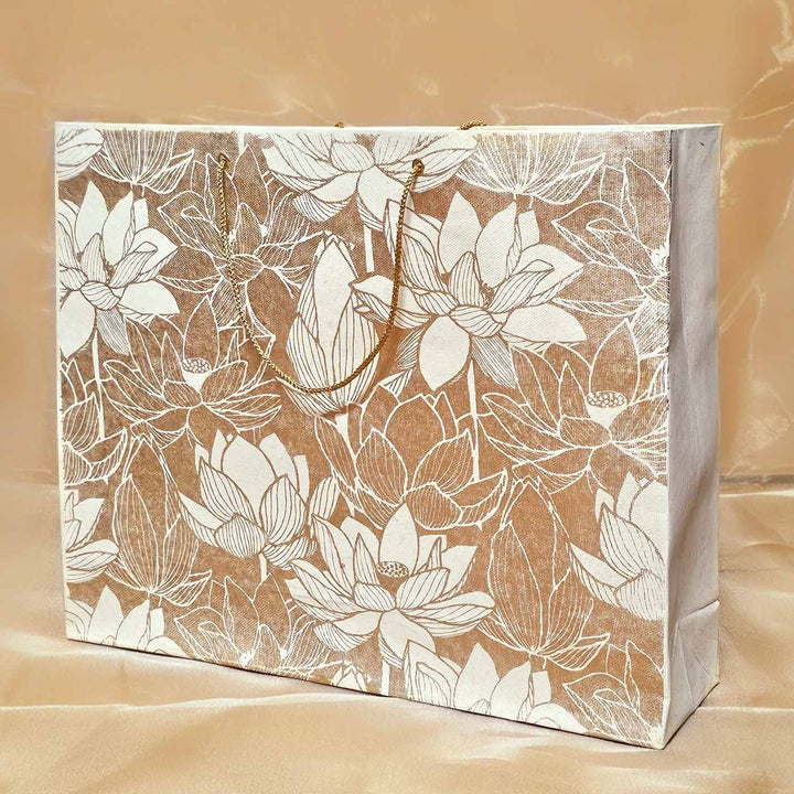 Handmade White Lotus Design Paper Tote Bag | Set Of 3