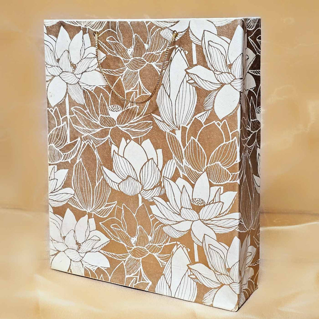 Handmade White Lotus Design Paper Tote Bag | Set Of 3