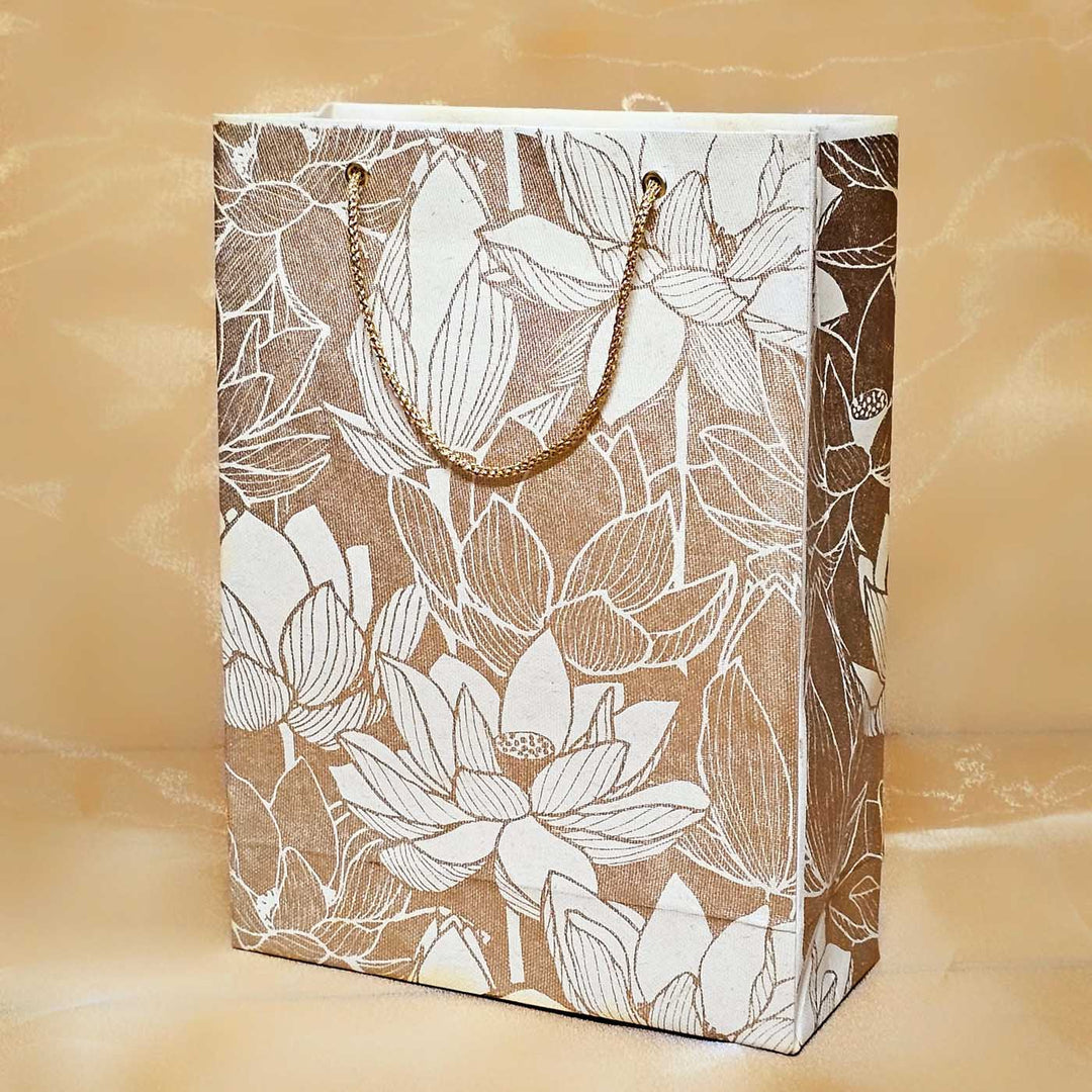 Handmade White Lotus Design Paper Tote Bag | Set Of 3