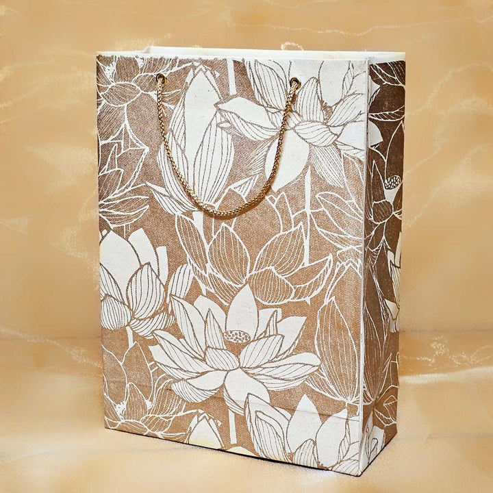 Handmade White Lotus Design Paper Tote Bag | Set Of 3