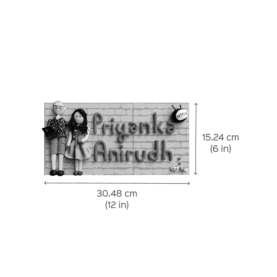 Handcrafted Personalized Clay Caricature Couple Nameplate