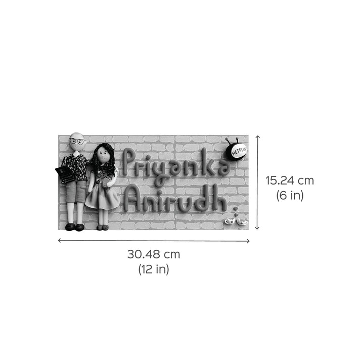 Handcrafted Personalized Clay Caricature Couple Nameplate